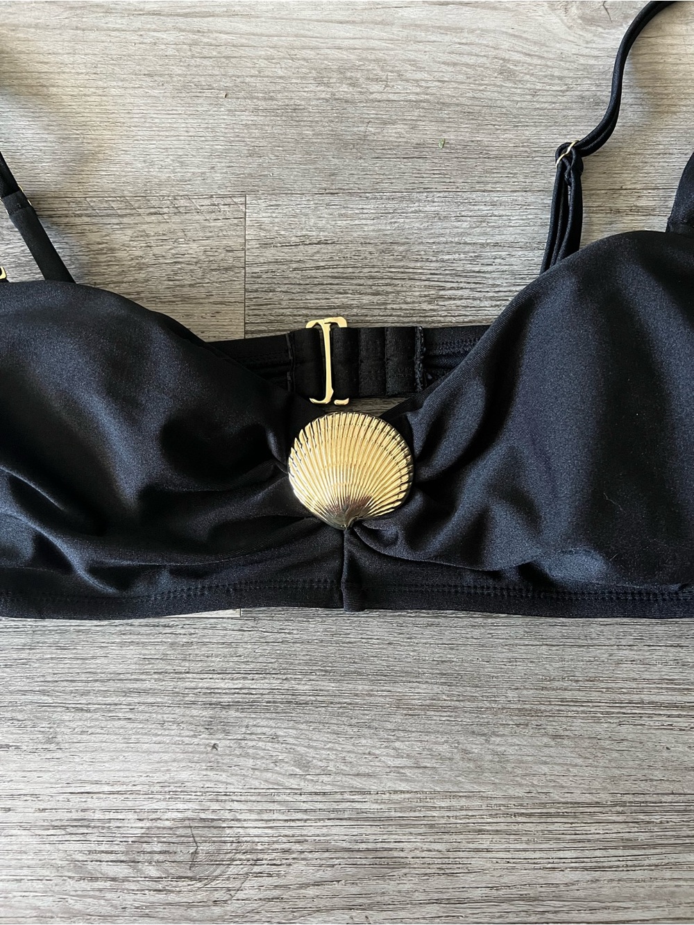 Shade and Shore Black Bandeau Bikini Top with Gold Shell Accent - Picture 3 of 4